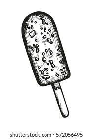 chocolate ice cream on a stick sketch. vector illustration