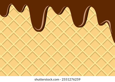 Chocolate ice cream on waffle background.