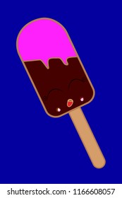 chocolate ice cream on a wooden stick cartoon. vector