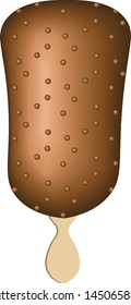 Chocolate ice cream on a wooden stick isolated on white