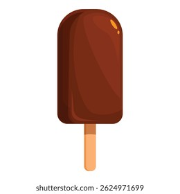 Chocolate ice cream on a wooden stick, melting on white background
