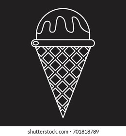 Chocolate ice cream outline icon vector illustration for design and web isolated on black background. Ice cream vector object for labels logos and advertising