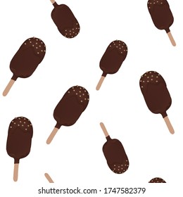 Chocolate ice cream pattern with nuts on a white background