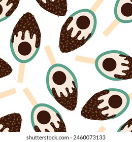 chocolate ice cream pattern with nuts on a stick in the shape of an avocado