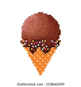 Chocolate ice cream pixel art. Vector illustration.