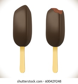 Chocolate ice cream pop isolated on white background. Vector illustration.