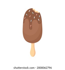 Chocolate ice cream popsicle on a stick bitten with filling