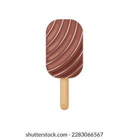 Chocolate ice cream. Popsicle ice cream on a stick in chocolate glaze. Cold dessert. Vector illustration isolated on a white background