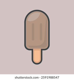 chocolate ice cream popsicle with outline flat vector design