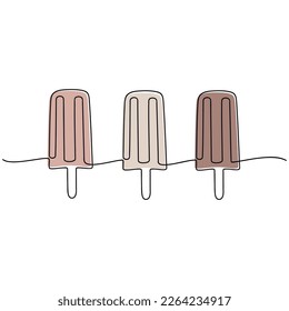 Pinza de paleta de paleta de helado de chocolate con una línea de dibujo continuo ilustración vectorial. Icono de silueta lineal dibujado a mano. Elemento de diseño de contorno mínimo para imprimir, banner, tarjeta, folleto, logotipo, menú.