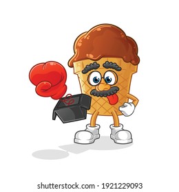 chocolate ice cream prank with glove in box cartoon. cartoon mascot vector