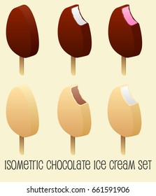 Chocolate ice cream realistic isometric icons set