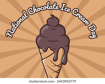 Helado de chocolate en estilo retro. Ilustración del vector del día nacional del helado del chocolate con la mascota estupenda