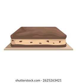 Chocolate ice cream sandwich with vanilla filling resting on a square of cardboard