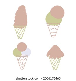 Chocolate ice cream set. Design for T-shirt, textile and prints. Hand drawn vector illustration for decor and design.

