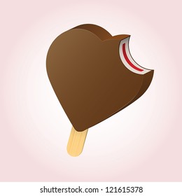 Chocolate ice cream shaped as heart Valentine's Day postcard