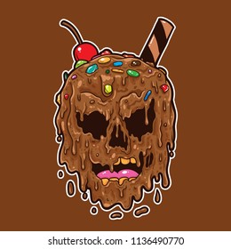 Chocolate ice cream skull melting