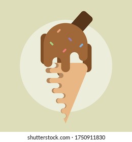 Chocolate Ice Cream with Sprinkles and Chocolate Bar on top