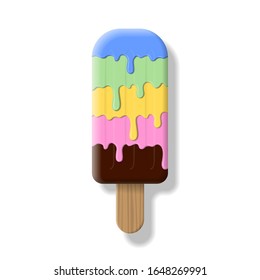 chocolate ice cream stick with dripping topping flavors on white background