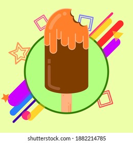Chocolate Ice Cream Stick Illustration with Flat Design Background