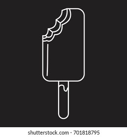 Chocolate ice cream in stick outline icon vector illustration for design and web isolated on black background. Ice cream vector object for labels logos and advertising
