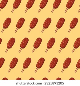 Chocolate ice cream stick with peanut seamless pattern. Seamless pattern background.