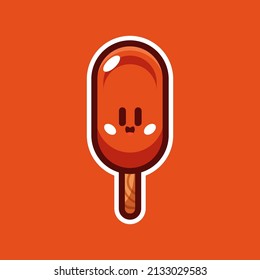 Chocolate Ice Cream Sticker Cute cartoon with funny kawaii faces.
