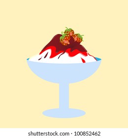 Chocolate ice cream with strawberry jam and