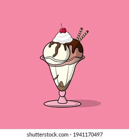 chocolate ice cream sundae vector illustration glass ice 