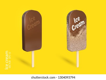  chocolate ice cream - sweet dessert - dairy popsicle ,vector