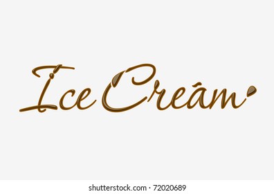 Chocolate ice cream text made of chocolate vector design element.