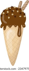Chocolate ice cream topping chococips and wafers illustration