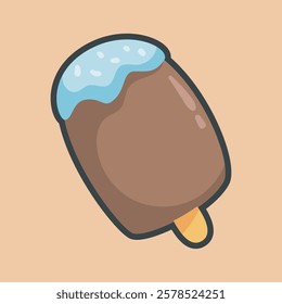 chocolate ice cream with vanilla topping in flat vector design.