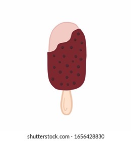 Chocolate ice cream. Vector flat illustration. Popsicle ice cream. Figure ice cream in cartoon style. Color illustration
