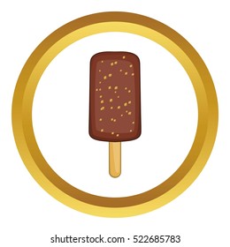 Chocolate ice cream vector icon in golden circle, cartoon style isolated on white background