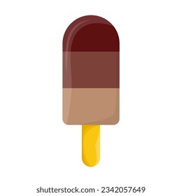 Chocolate ice cream vector illustration. Brown ice cream popsicle on white background. Summer, heat, refreshment concept
