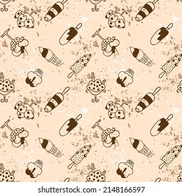 Chocolate ice cream. Vector seamless pattern in grunge style.