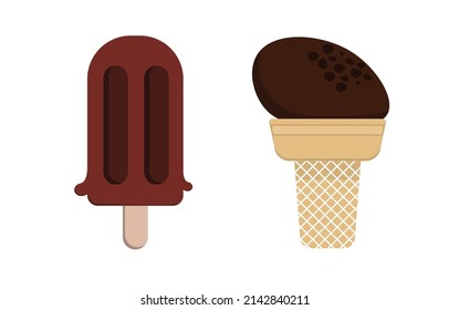 Chocolate ice cream vector, simple flat and solid style, summer dessert concept, isolated on white background.
