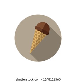 Chocolate ice cream waffle cone. Flat design.