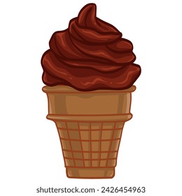 Chocolate Ice Cream Waffle Cone Sundae Vector Illustration