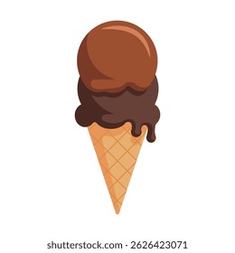 Chocolate ice cream waffle cone vector illustration. Isolated on transparent background