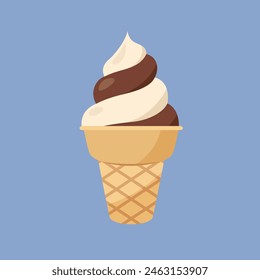 Chocolate ice cream in a waffle cup. Vector illustration