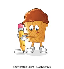 chocolate ice cream write with pencil character. cartoon mascot vector