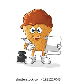 chocolate ice cream writer vector. cartoon character
