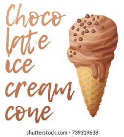 Chocolate ice creamcone icon. Cartoon vector illustration isolated on white background