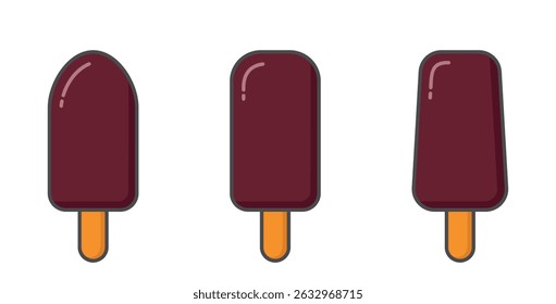 Chocolate ice creams. Cold desserts and summer foods. Isolated vector images