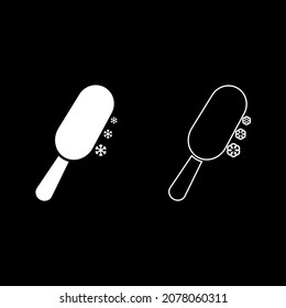 Chocolate ice on stick Eskimo confection icon white color vector illustration flat style simple image set