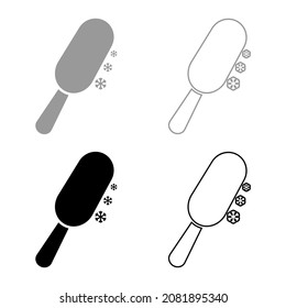 Chocolate ice on stick Eskimo confection set icon grey black color vector illustration image simple flat style solid fill outline contour line thin