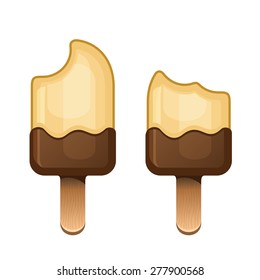 Chocolate Icecream Dessert Set on Wooden Stick.Vector