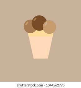 Chocolate ice-cream in wafer cup at the light beige background